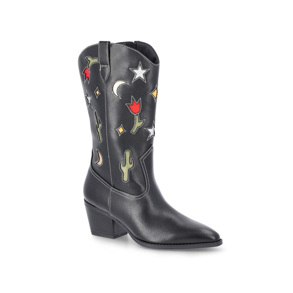 No Boundaries South‎ Western Boots Black Embroidered Cactus Stars Flower Women 9
